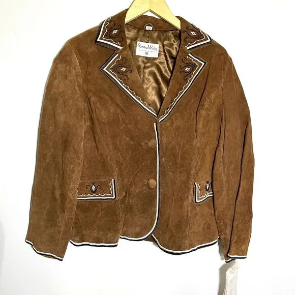 Pamela McCoy Brown Suede Leather Blazer Western Embellished‎ Jacket - Picture 4 of 8
